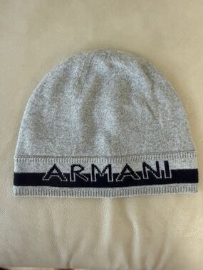 Armaniw Exchange Black and Light Gray Ribbed Beanie